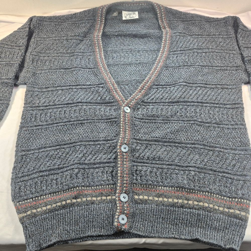 Vintage 90s Cambio Italia Men 2X Wool Blend V-Neck Cardigan Sweater Grandpa Core - Picture 6 of 11